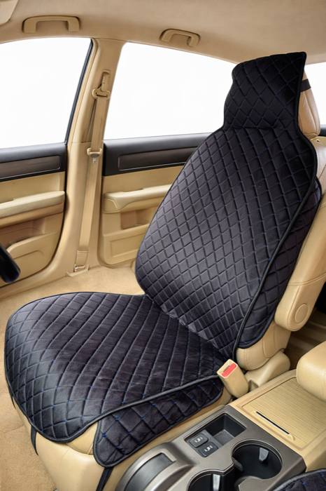 Накидка С антислипом, Передние сиденья, Велюр, Черный, Ромб, прострочка Синий — фото