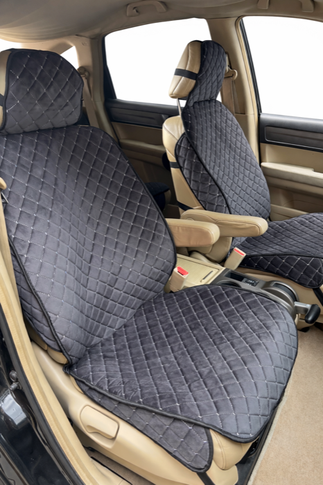Накидка С антислипом, Передние сиденья, Велюр, Графитовый, Ромб, прострочка Серый — фото