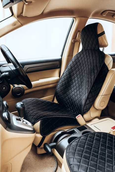 Накидка Со сквозной прошивкой и антислипом, Передние сиденья, Велюр, Черный, Ромб, прострочка Черный — фото