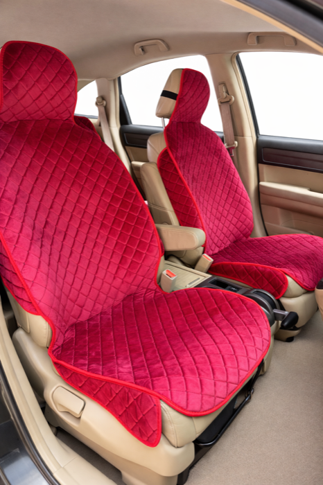 Накидка Со сквозной прошивкой и антислипом, Передние сиденья, Велюр, Красный, Ромб, прострочка Черный — фото