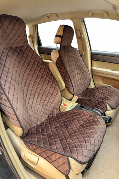 Накидка Со сквозной прошивкой и антислипом, Передние сиденья, Велюр, Коричневый, Ромб, прострочка Черный — фото